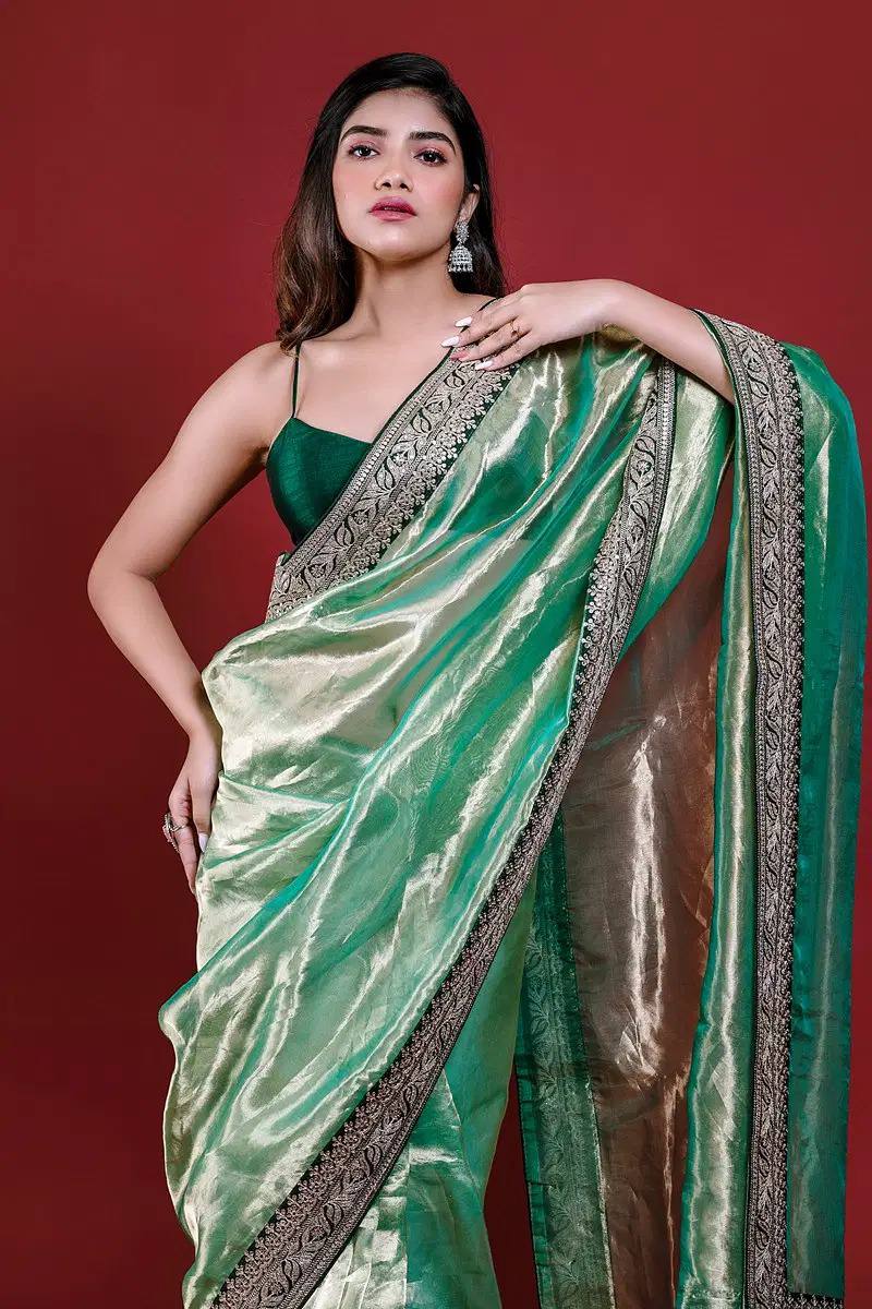 Pista Party Wear Tissue Silk Saree