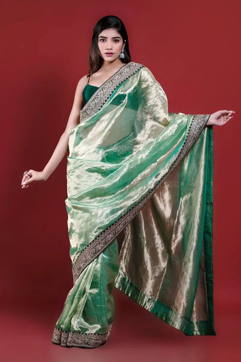 Pista Party Wear Tissue Silk Saree