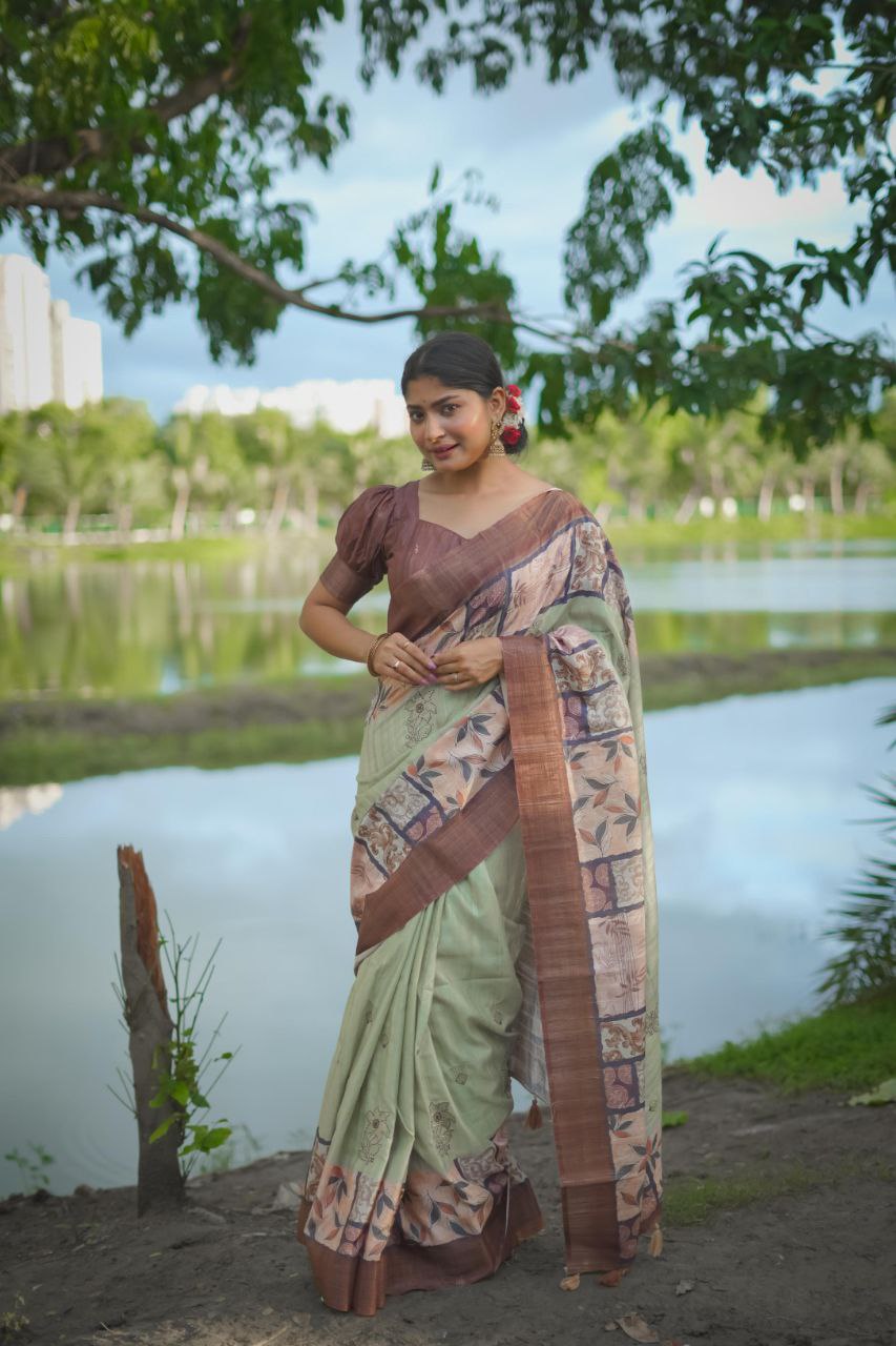 Pista Stylish Tussar Silk Saree