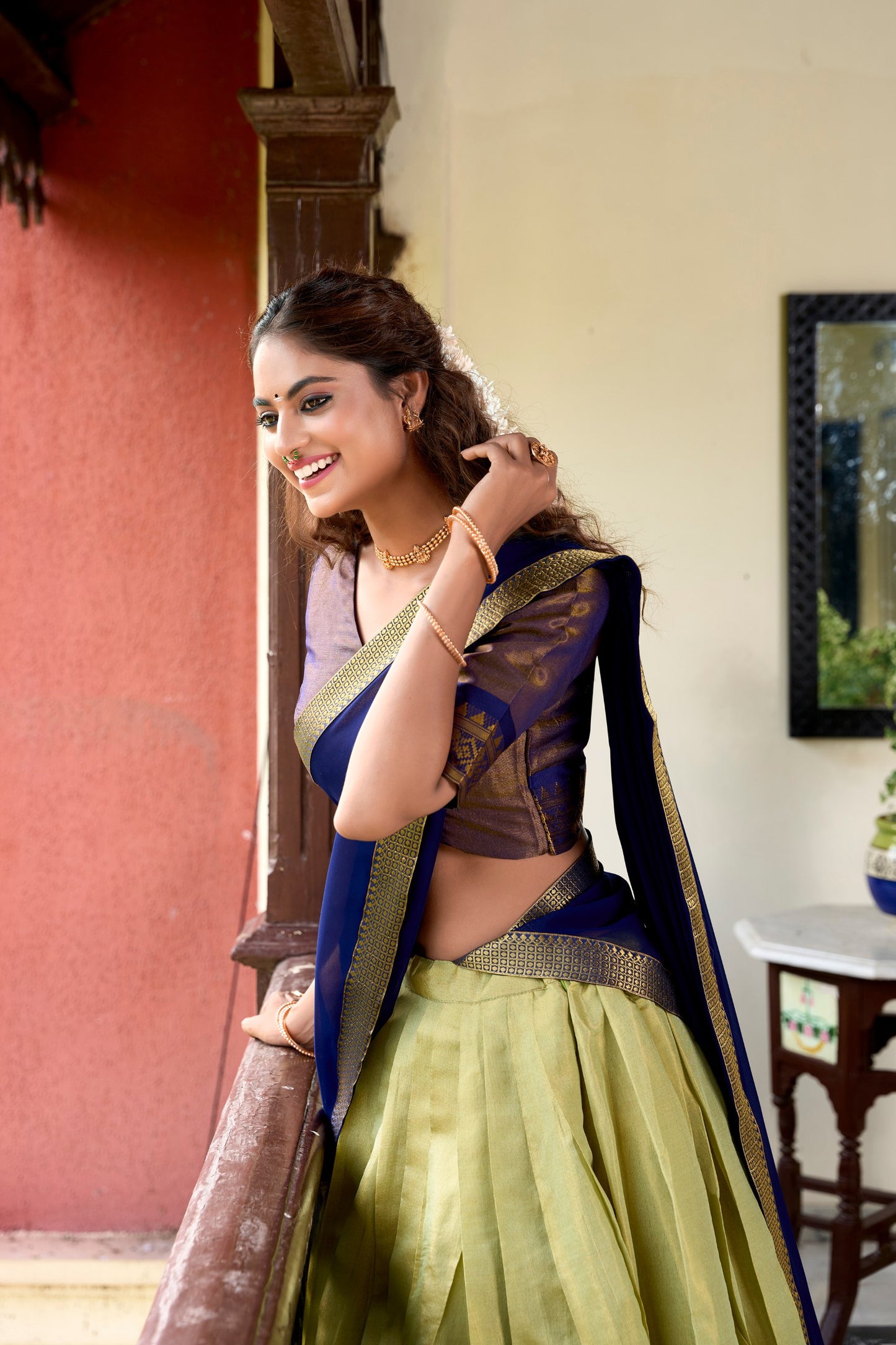 Pista Traditional Kanchipuram Lehenga