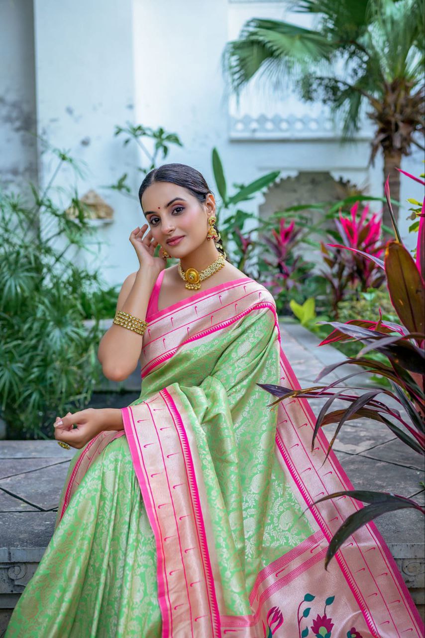 Pista Traditional Kanjivaram Silk Saree