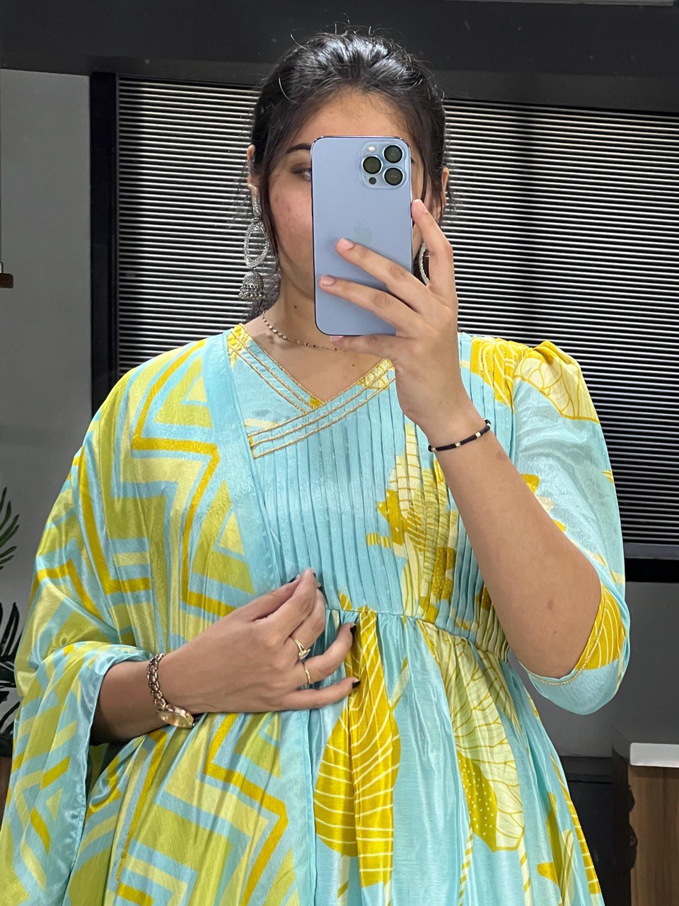 Printed Chinon Gown With Dupatta