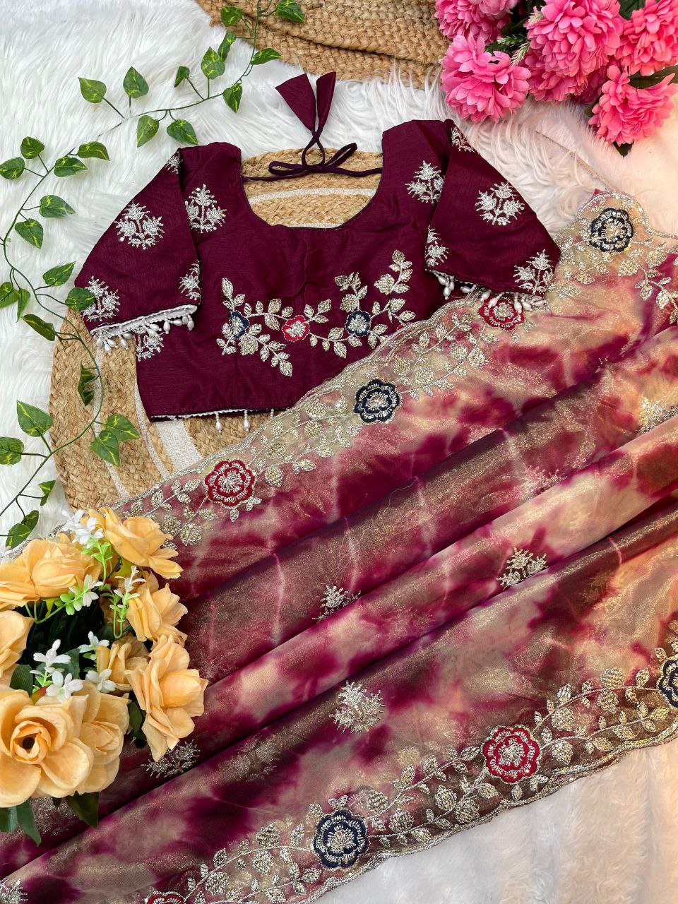 Prism Printed Twill Net Saree