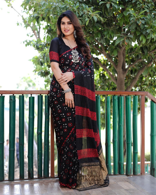 Black Pure Bandhej Silk Saree