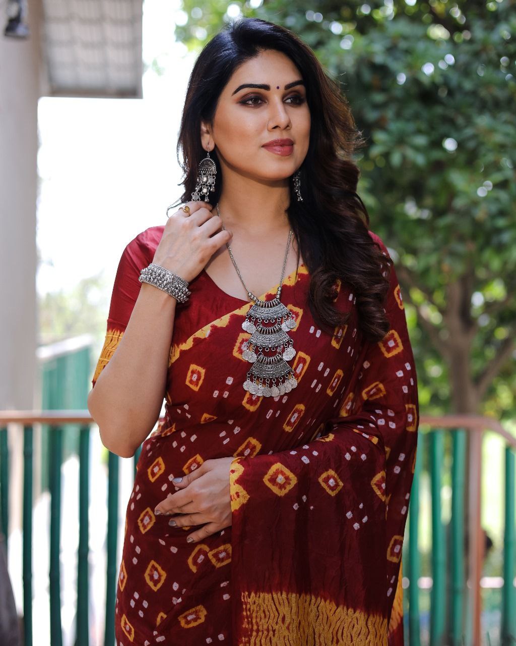 Maroon Pure Bandhej Silk Saree