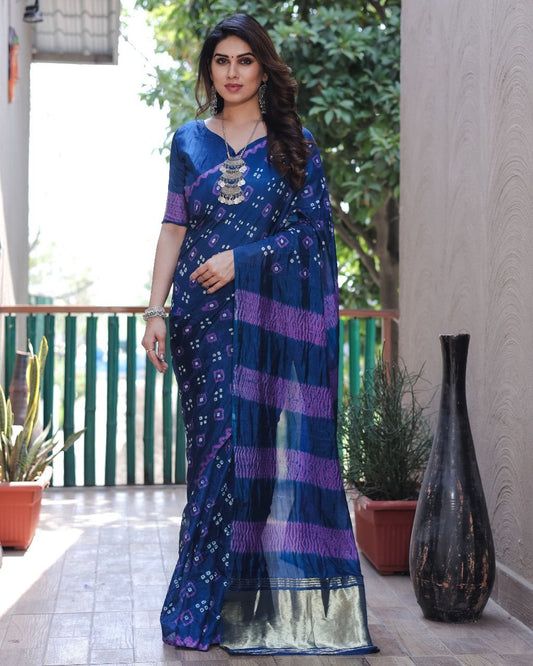 Blue Pure Bandhej Silk Saree