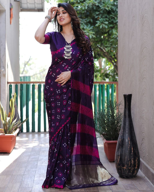 Purple Pure Bandhej Silk Saree