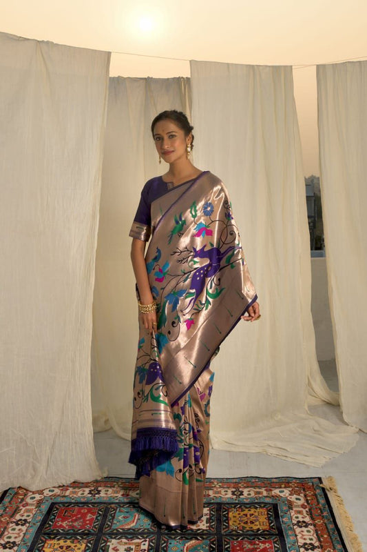 Purple Banarasi Soft Silk Paithani Saree