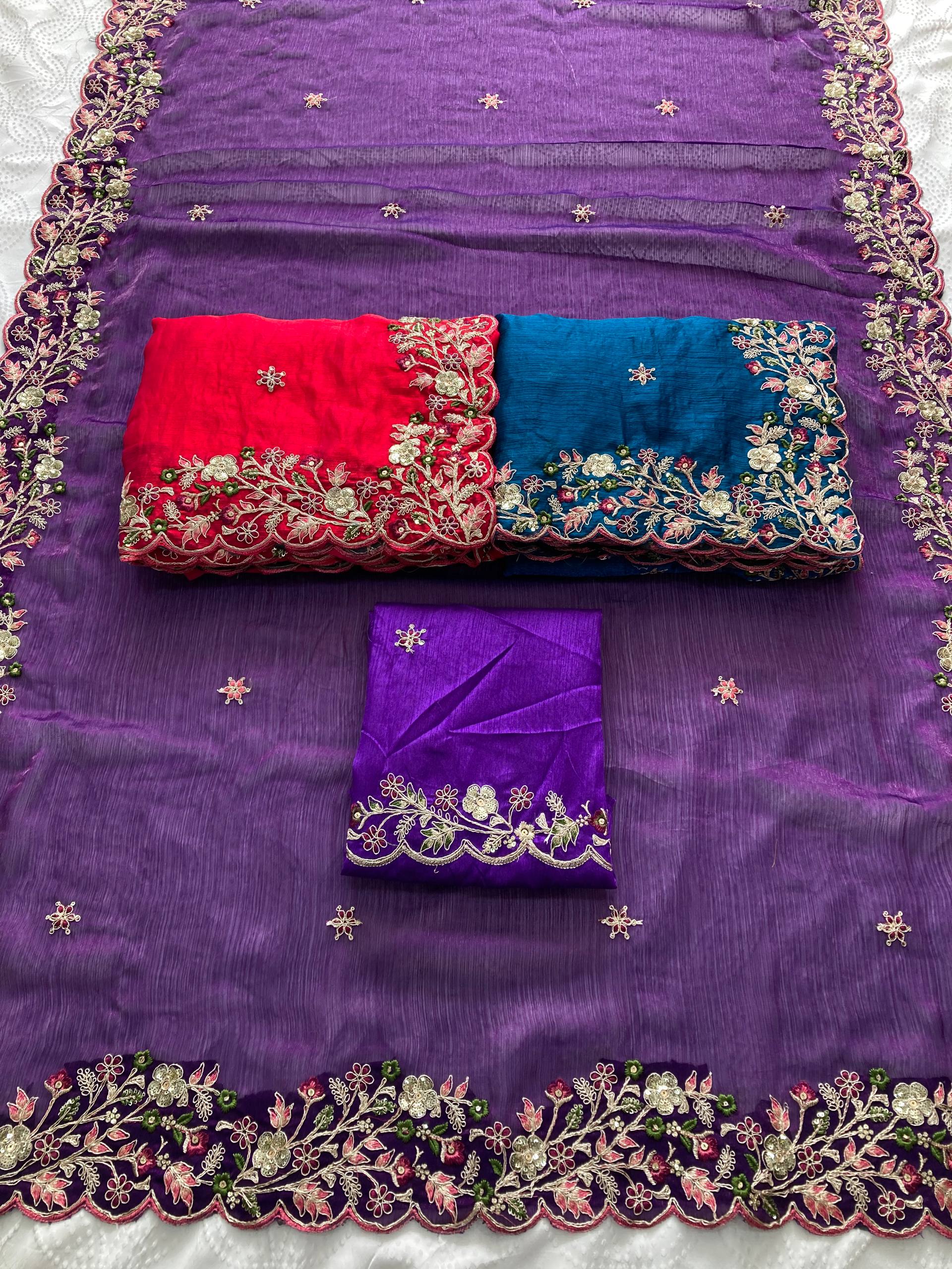 Purple Designer Fandy Chiffon Silk Saree