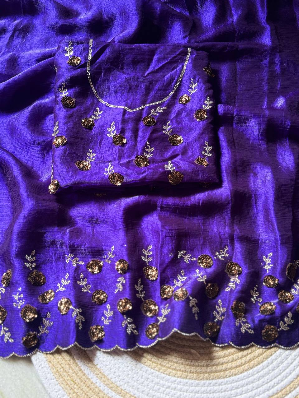 Purple Designer Fandy Chiffon Silk Saree