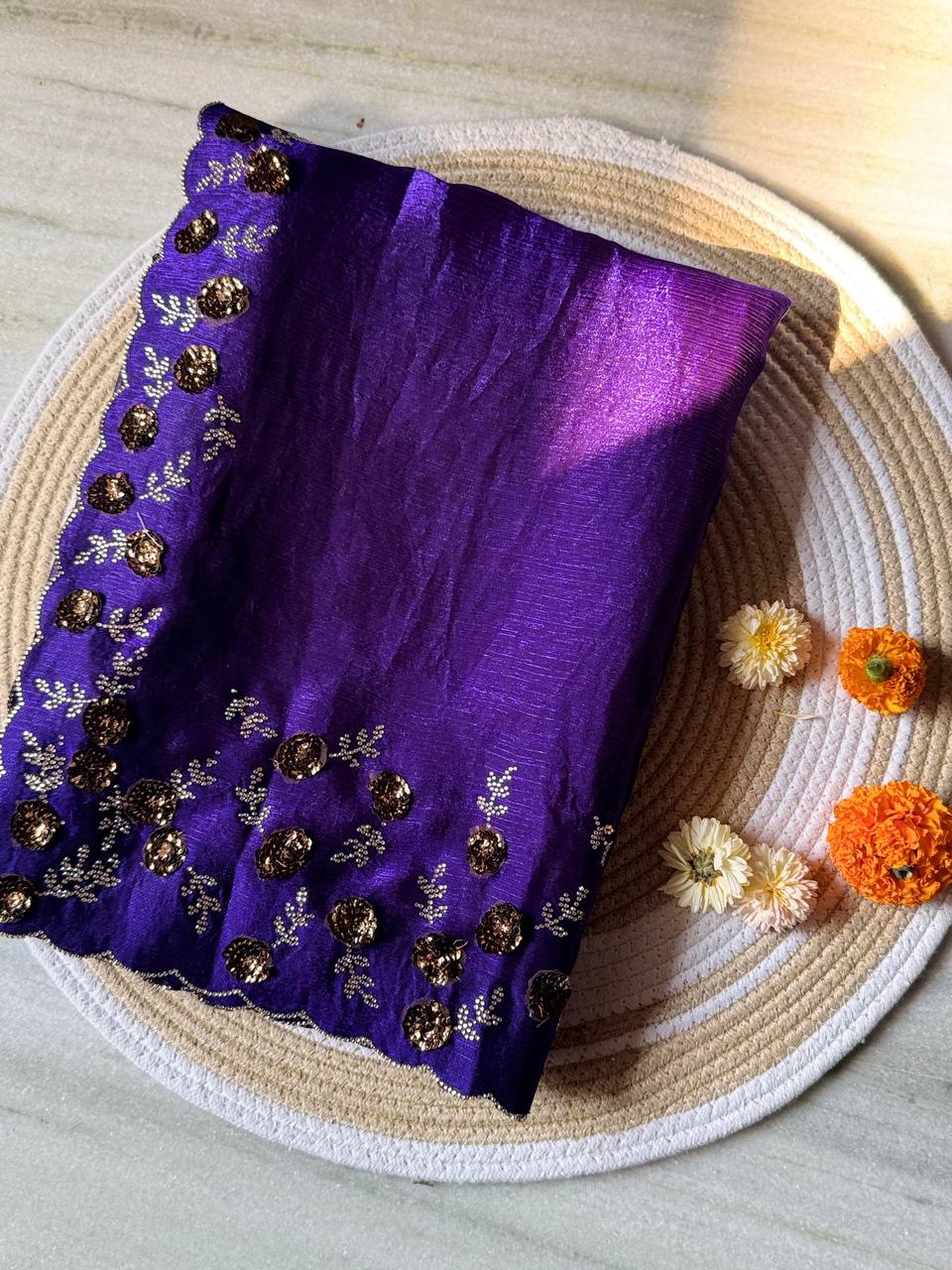 Purple Designer Fandy Chiffon Silk Saree