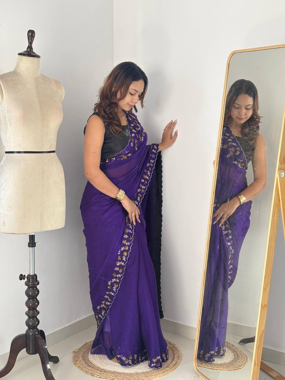 Purple Designer Fandy Chiffon Silk Saree