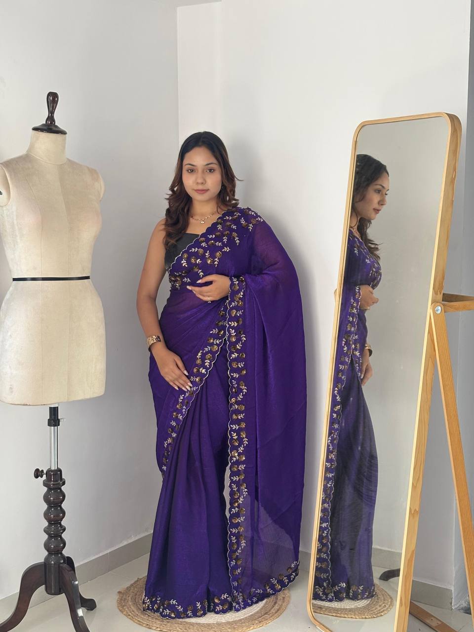 Purple Designer Fandy Chiffon Silk Saree