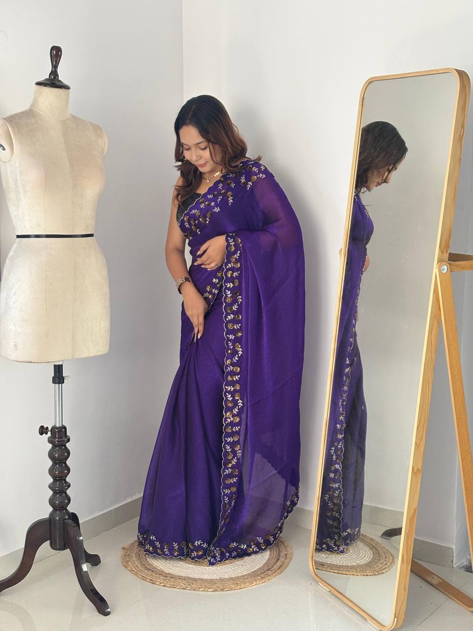 Purple Designer Fandy Chiffon Silk Saree