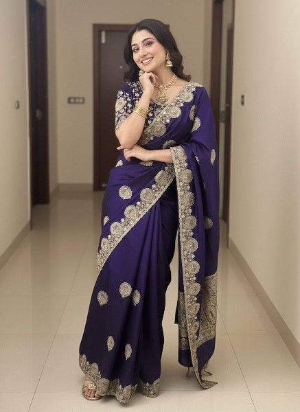 Purple Designer Fandy Satin Silk Saree