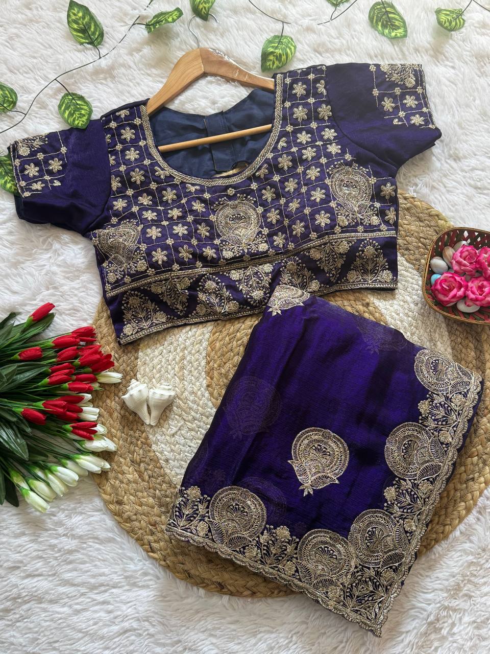 Purple Designer Fandy Satin Silk Saree