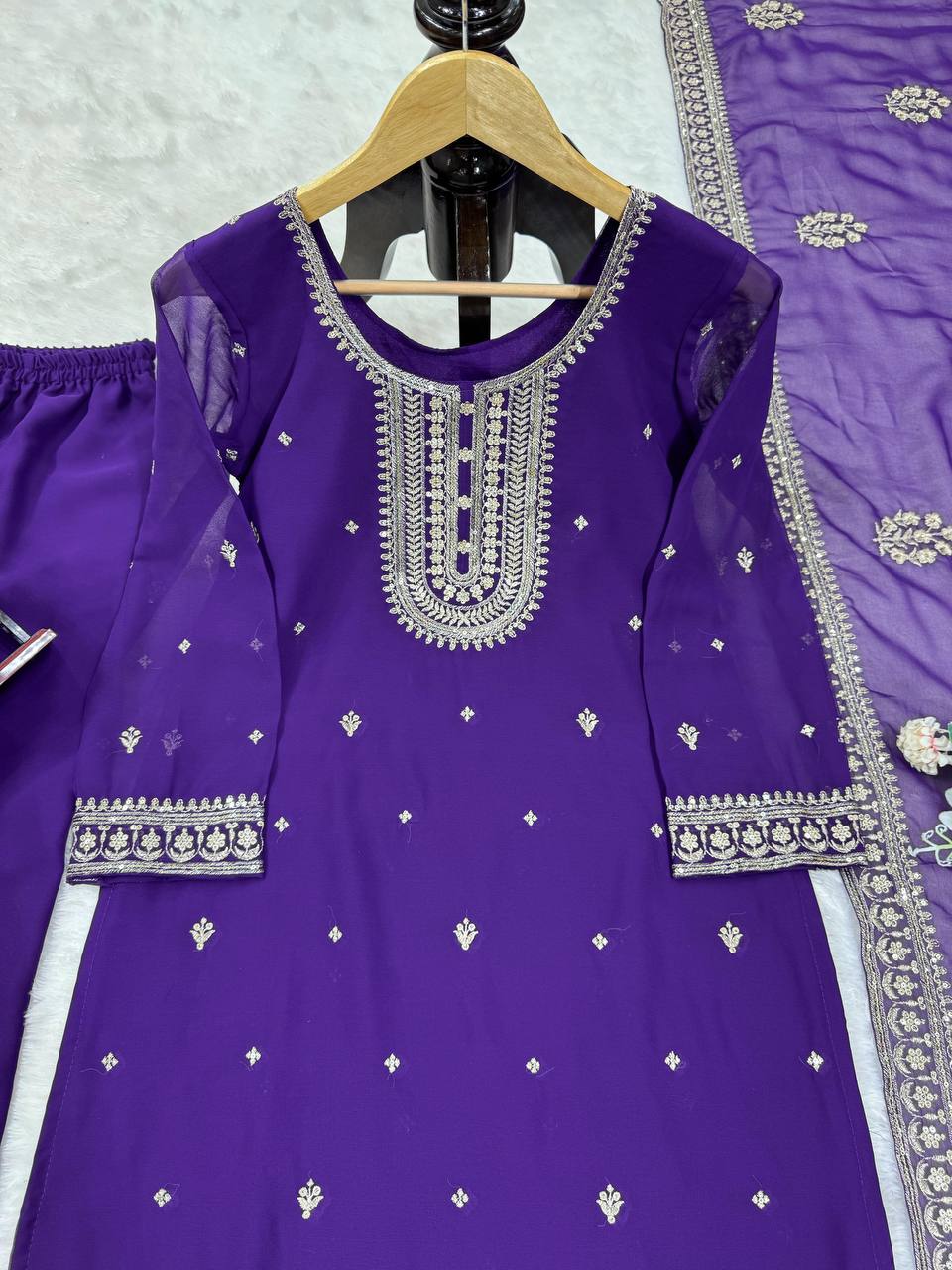 Purple Designer Georgette Suit Set | Replica Design