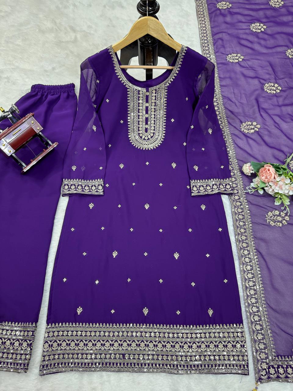 Purple Designer Georgette Suit Set | Replica Design