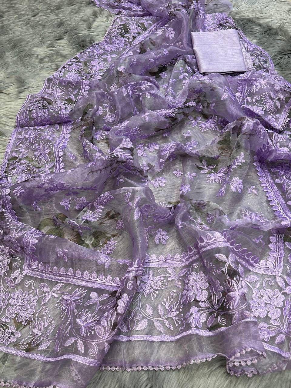 Purple Designer Organza Silk Saree | Replica Design