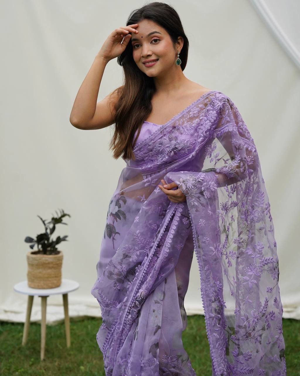 Purple Designer Organza Silk Saree | Replica Design