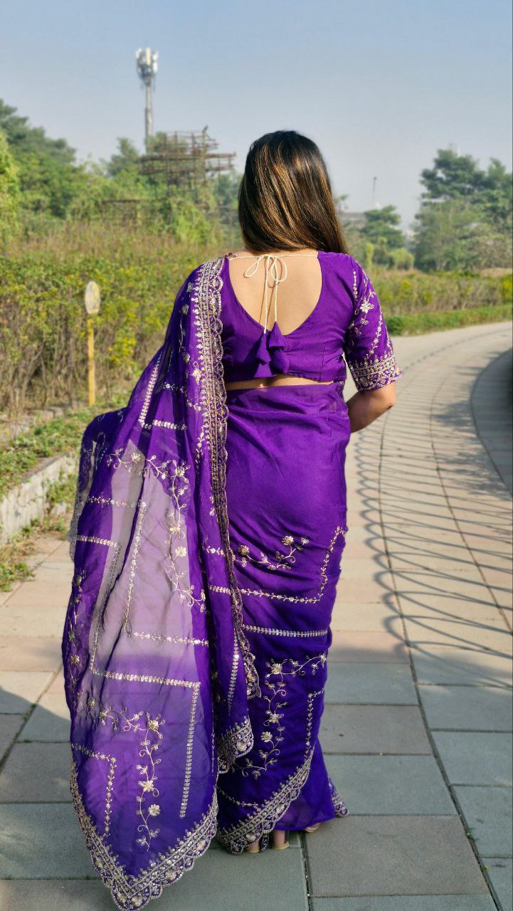 Purple Designer Organza Silk Saree