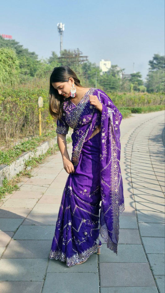 Purple Designer Organza Silk Saree