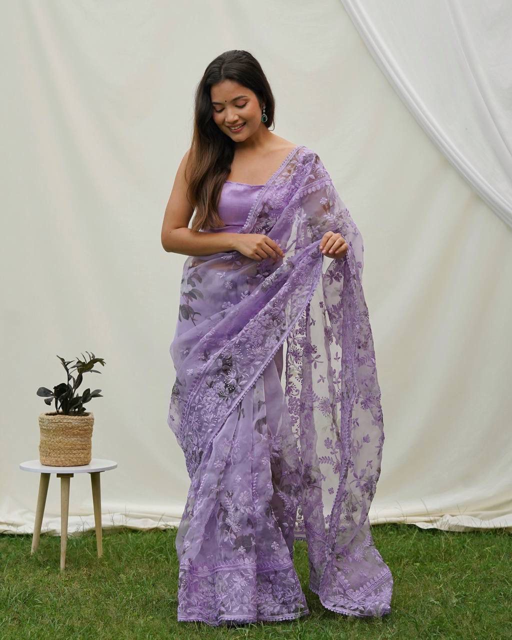 Purple Designer Organza Silk Saree | Replica Design