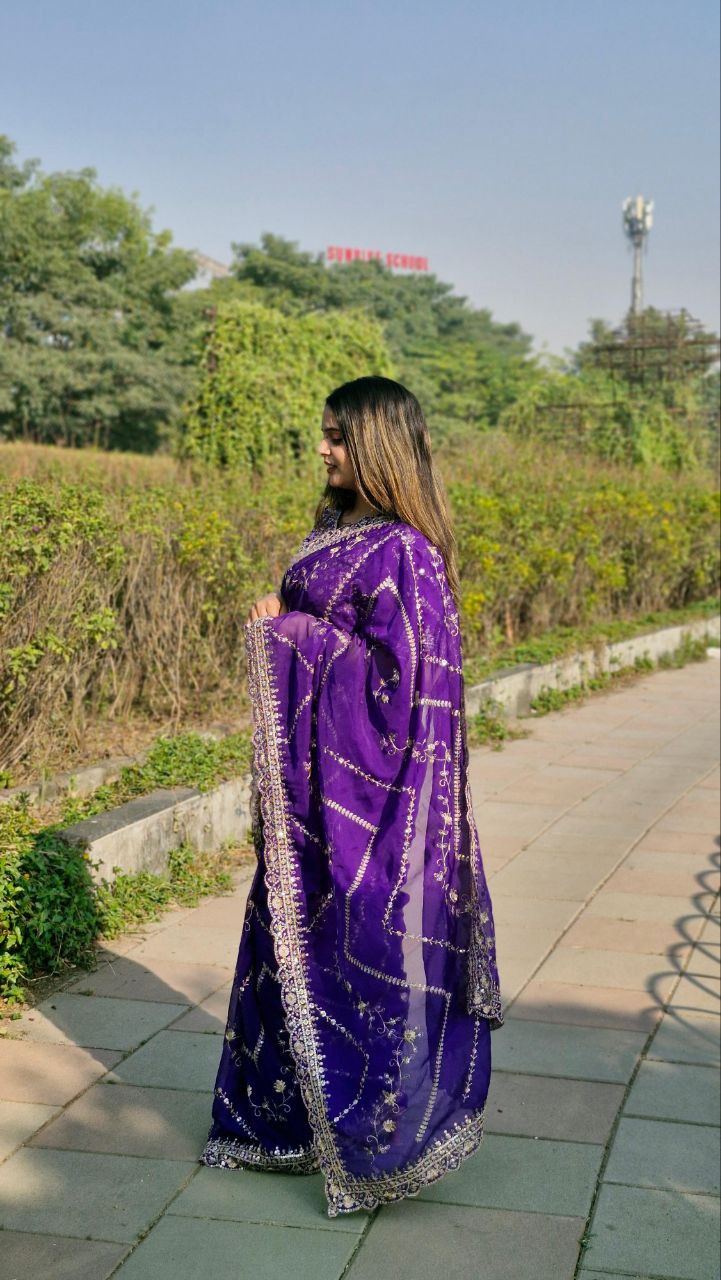 Purple Designer Organza Silk Saree