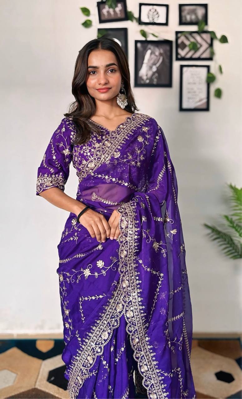 Purple Designer Organza Silk Saree