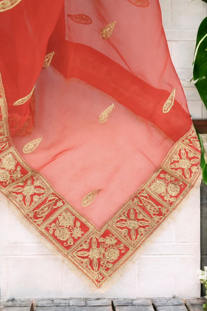 Orange Designer Organza Silk Saree