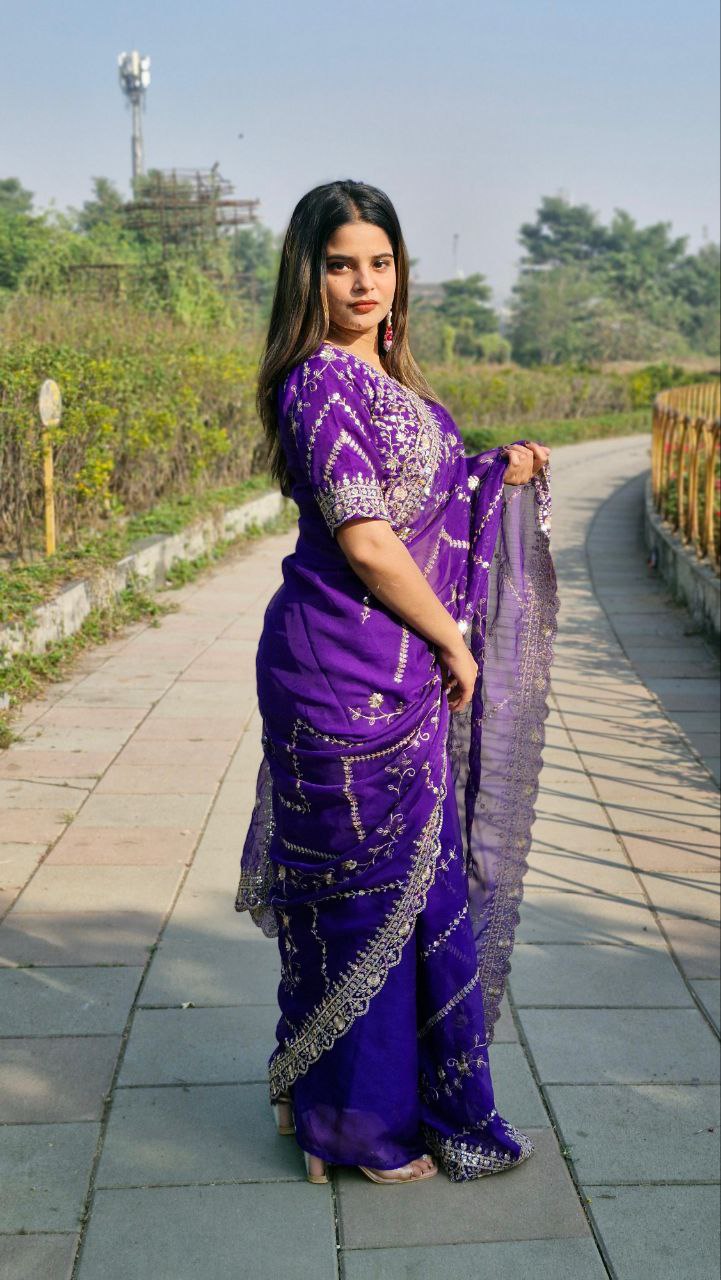 Purple Designer Organza Silk Saree