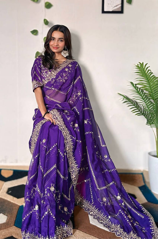 Purple Designer Organza Silk Saree