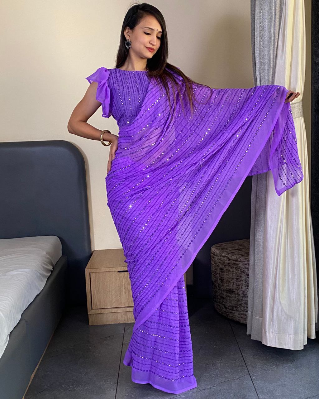 Purple Designer Party Wear Georgette Saree