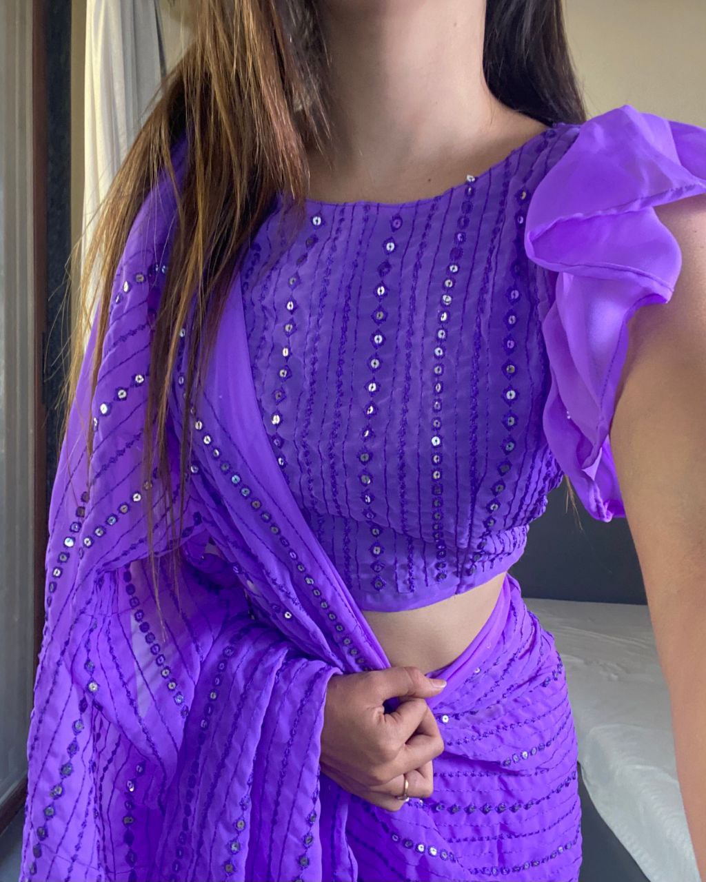 Purple Designer Party Wear Georgette Saree