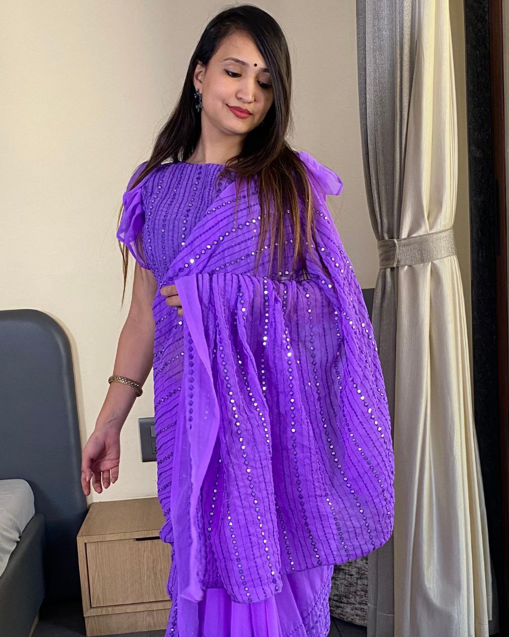 Purple Designer Party Wear Georgette Saree