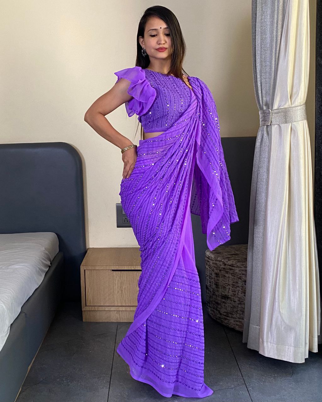 Purple Designer Party Wear Georgette Saree