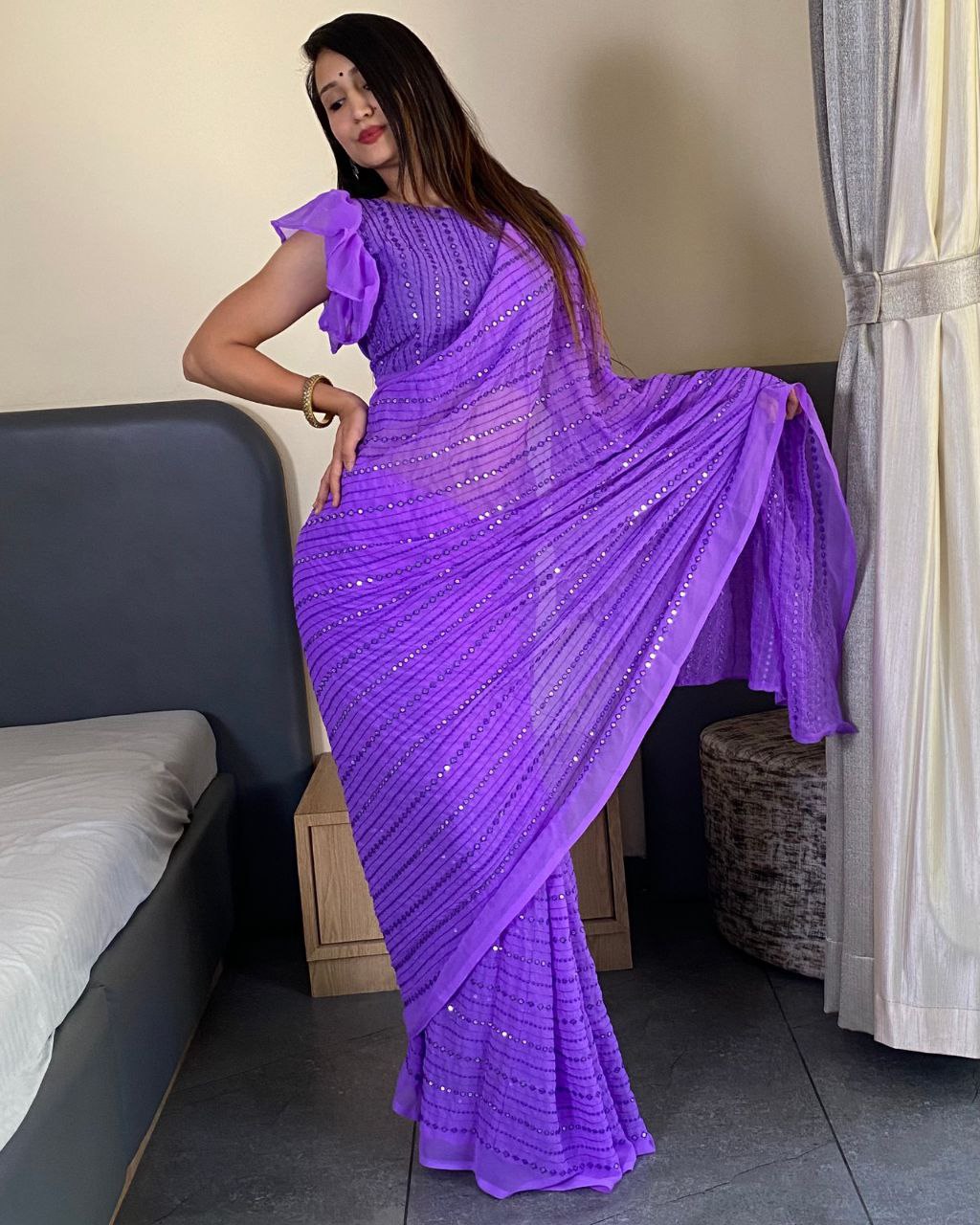 Purple Designer Party Wear Georgette Saree