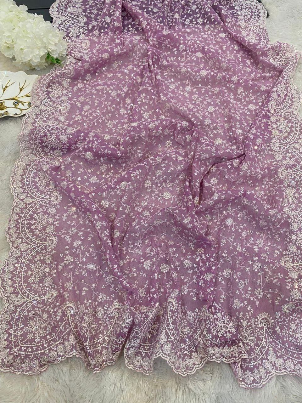 Purple Designer Party Wear Simmer Silk Saree