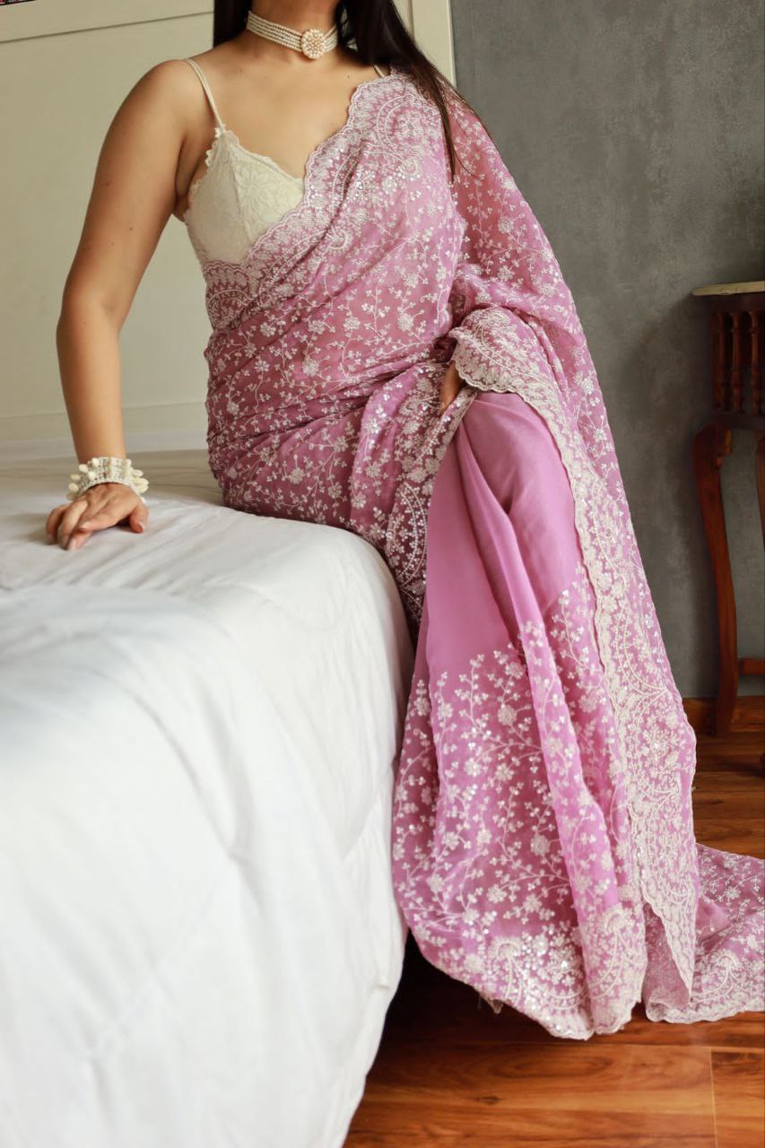 Purple Designer Party Wear Simmer Silk Saree