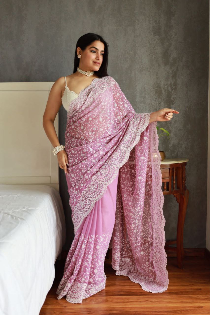 Purple Designer Party Wear Simmer Silk Saree