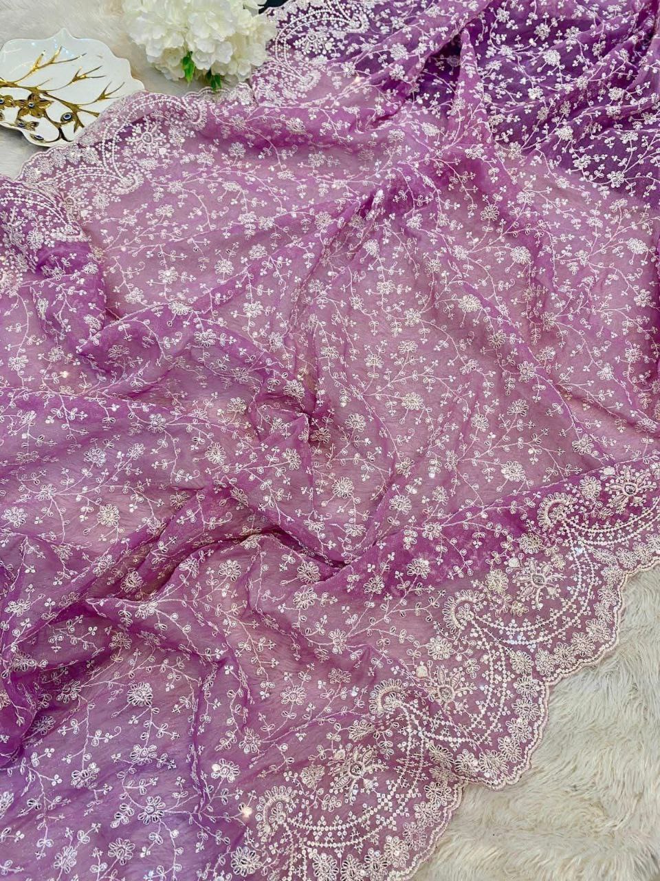 Purple Designer Party Wear Simmer Silk Saree