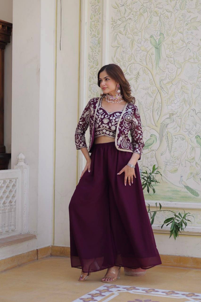 Purple Designer Readymade Koti-Choli-Plazzo