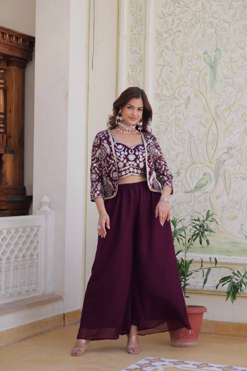 Purple Designer Readymade Koti-Choli-Plazzo