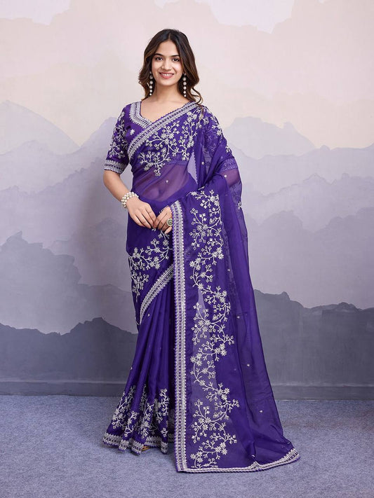 Purple Designer Taby Organza Silk Saree