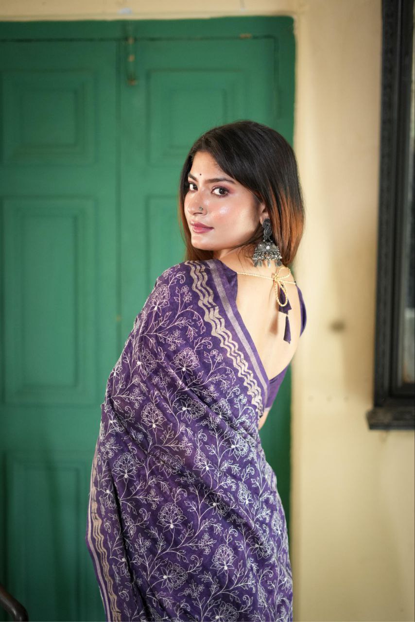 Purple Designer Tussar Silk Saree