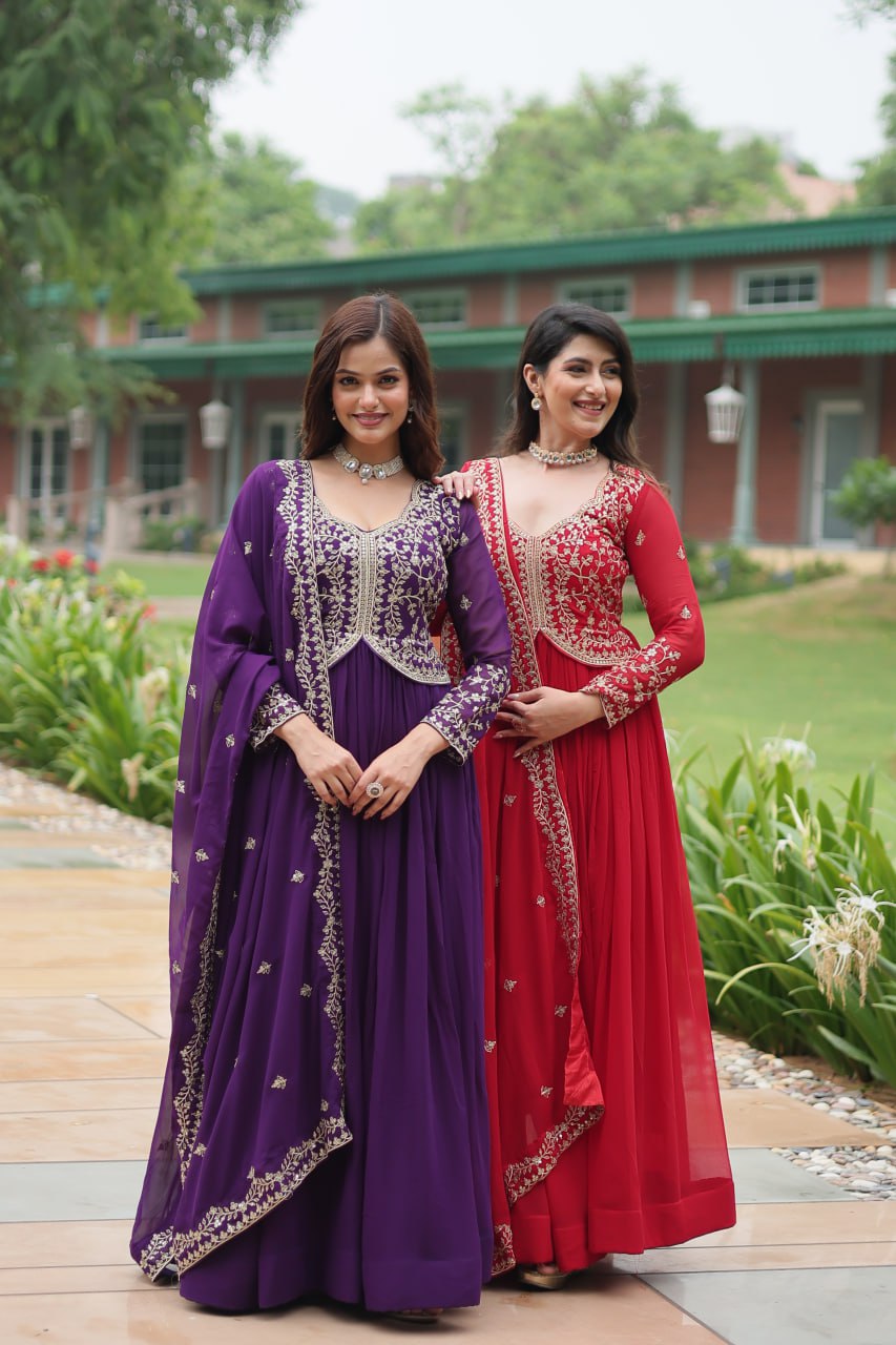 Purple Designer Wedding Wear Long Gown Dress