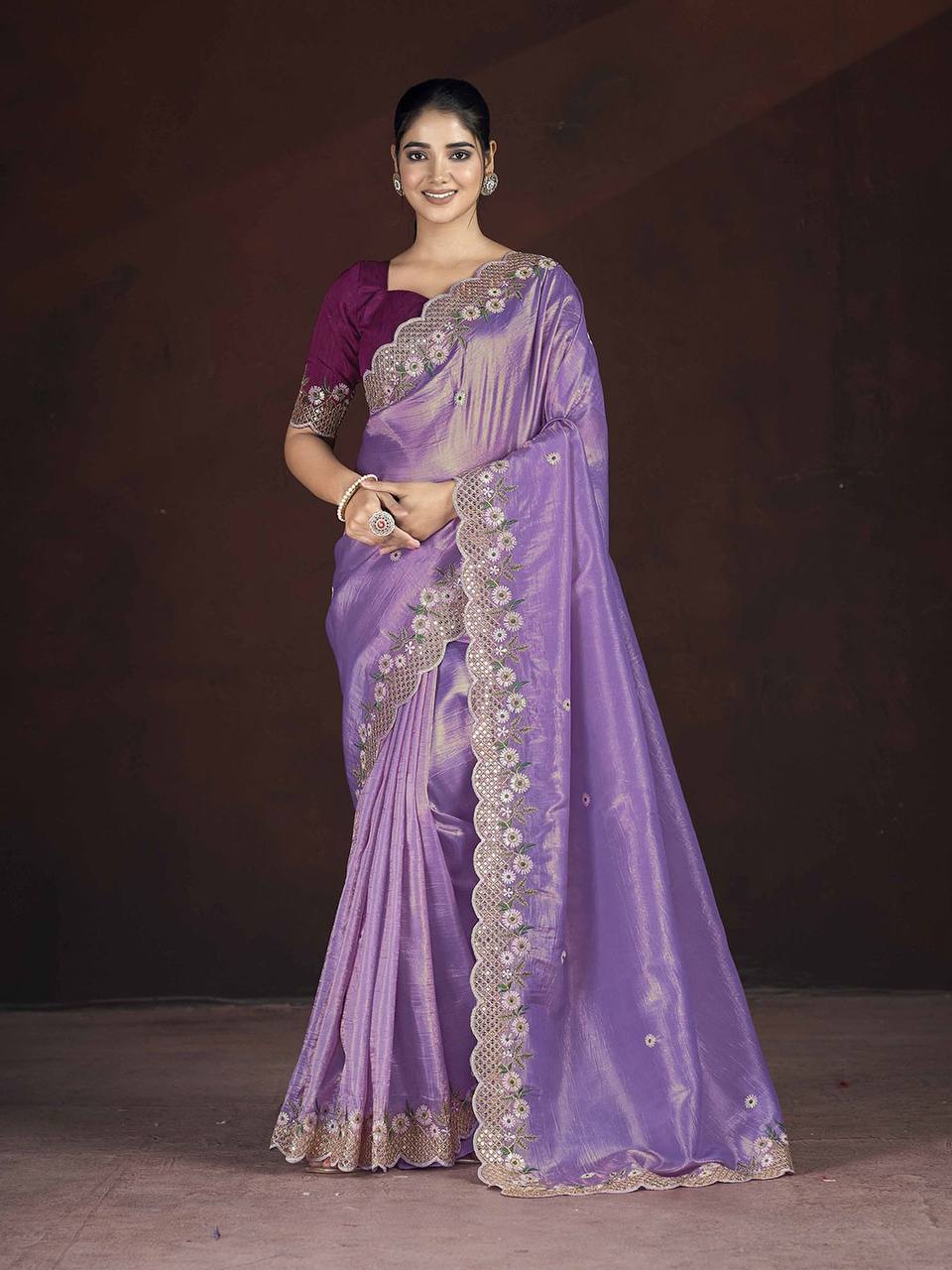 Purple Fancy Gold Crunchy Saree