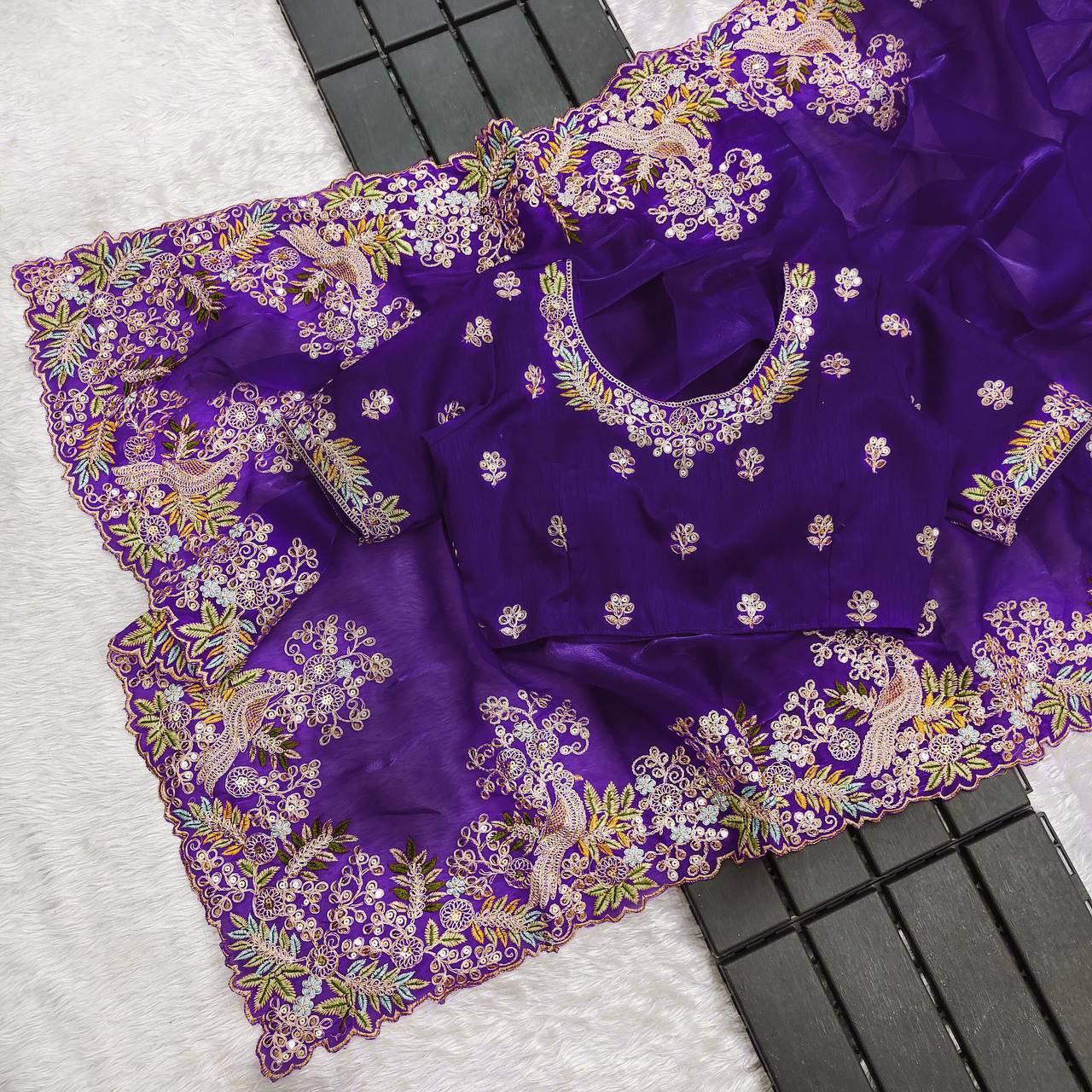 Purple Jimmy Choo Silk Saree For Wedding