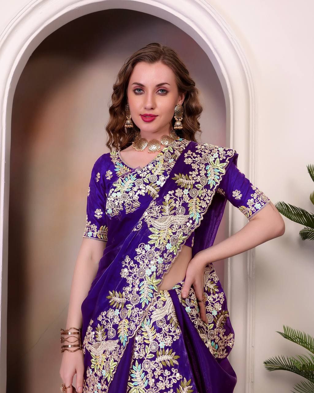 Purple Jimmy Choo Silk Saree For Wedding
