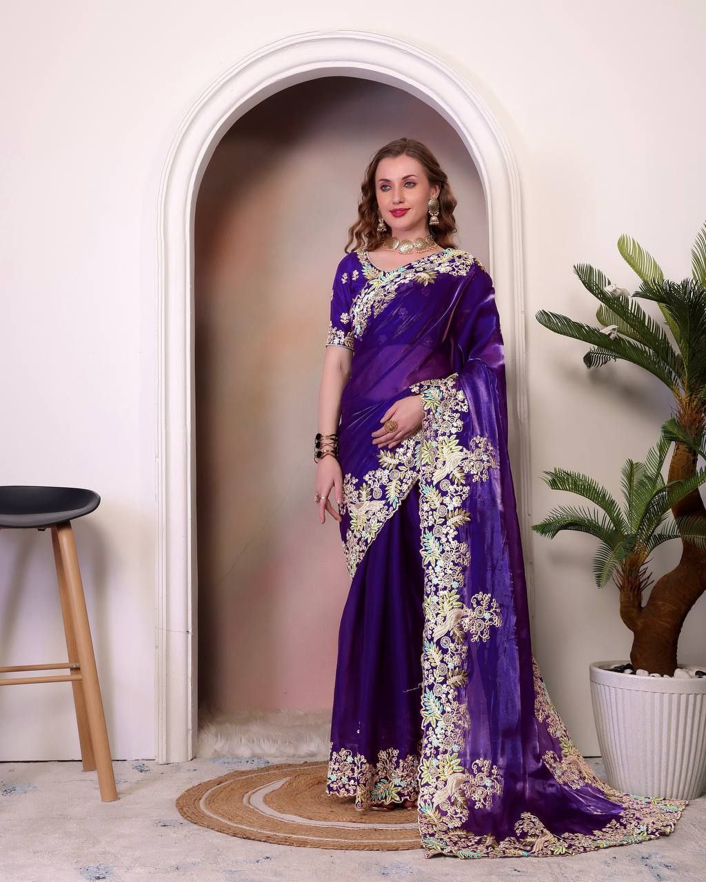 Purple Jimmy Choo Silk Saree For Wedding
